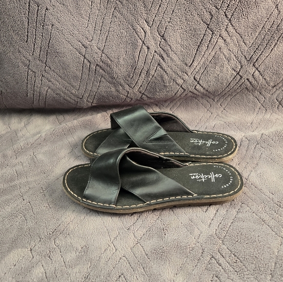 Clarks Sandals Womens Sz 6M Crossover Straps Slides Slip On Shoes  Black. - Picture 2 of 8